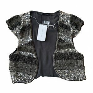 NWT Zara Bolero Jacket Beaded Embroidered Glitter Sequin Cardigan Medium vest